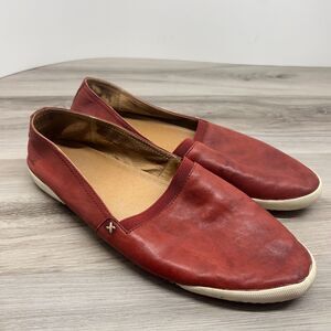 Frye Bud‎ Rust Red Leather Slip On Loafers Round Toe Flats Shoes Size 11
